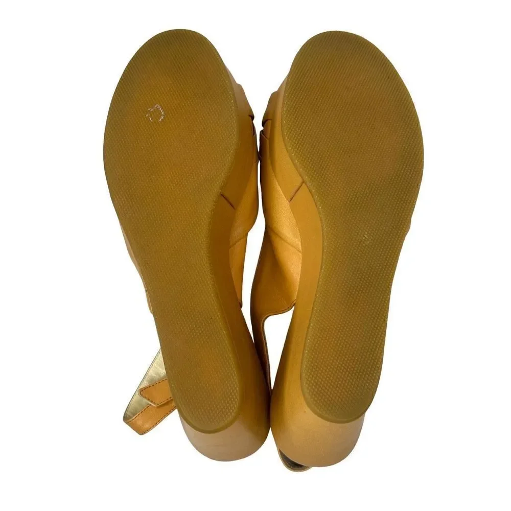 Butter Italy Light Camel Wedge Platform Peep Toe Slingback Size 9.5